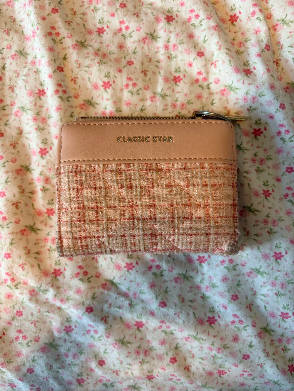 Classic Star Blush Tweed Zip Card Wallet